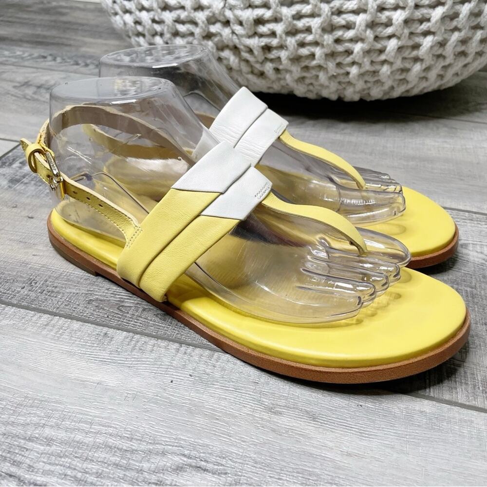 Cole Haan Grand 360 Leather T-Strap Thong Sandals Yellow White Size 8M - Picture 2 of 7